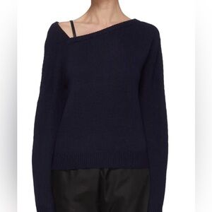 Helmut Lang Asymmetrical Navy Wool Cashmere Blend Sweater XS
